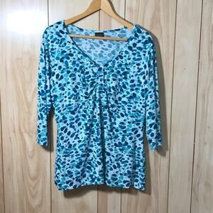 Salon Studio Spotted Pleated V-Neck 3/4 Sleeve Blouse LP